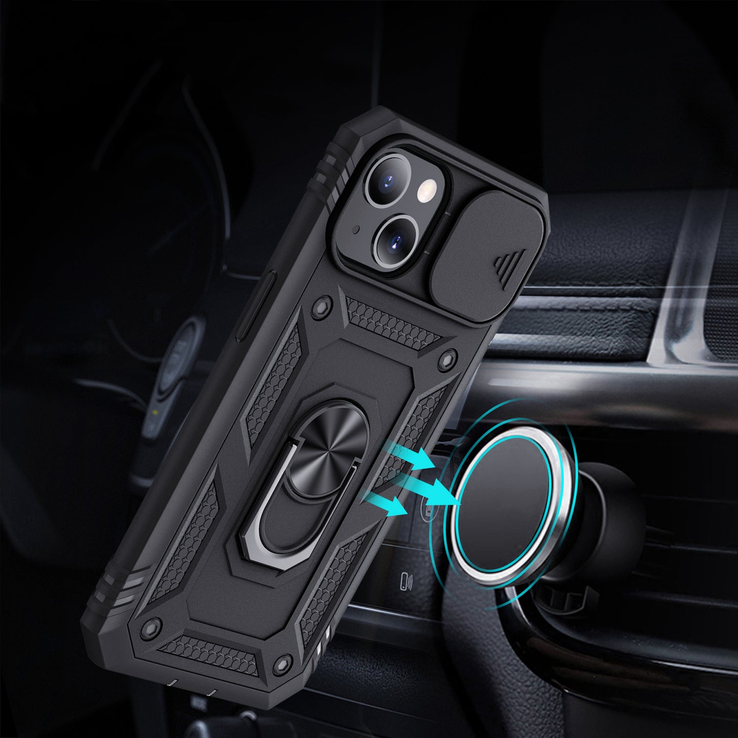 For Apple iPhone 11 (6.1") Hybrid Built-in 360° Rotate Magnetic Ring Stand with Camera Protection Heavy Duty Shockproof  Phone Case Cover