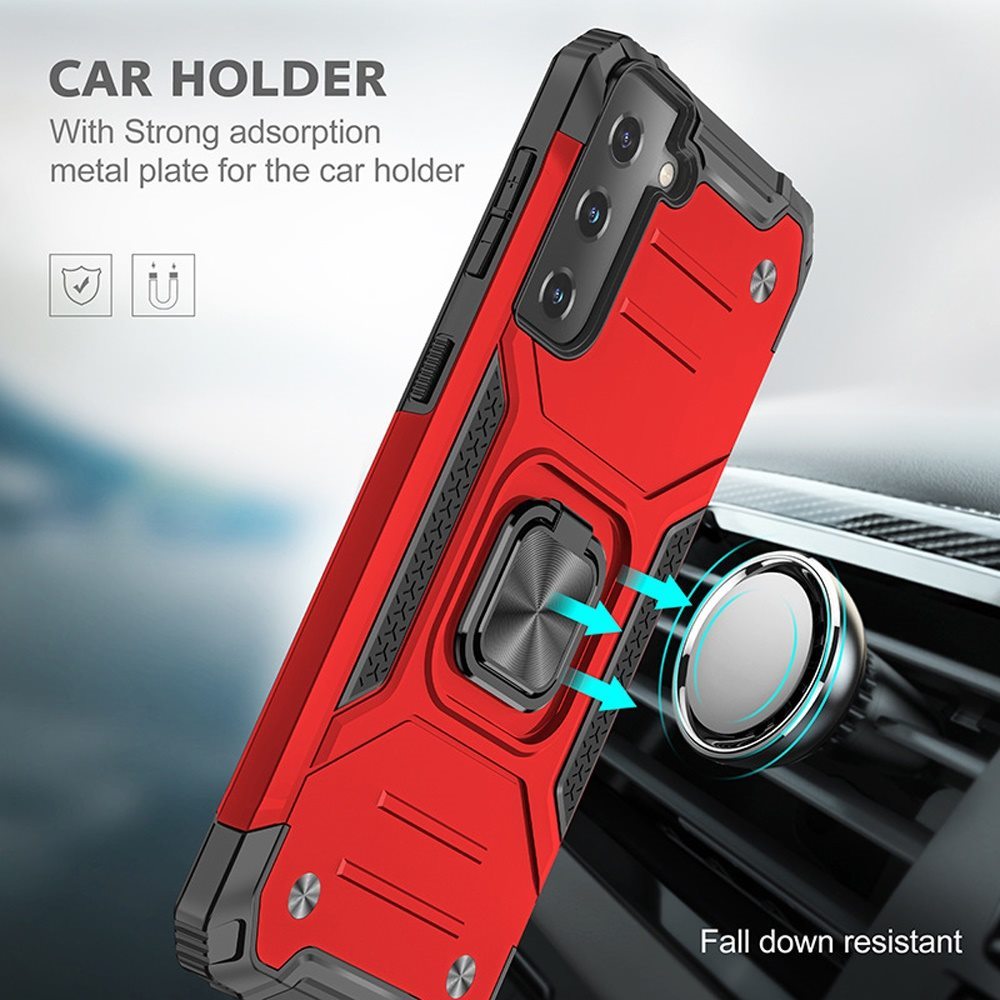 For Samsung Galaxy Note 20 Armor Hybrid with Ring Stand Holder Kickstand Shockproof Heavy-Duty Durable Rugged 2in2 Red Phone Case Cover