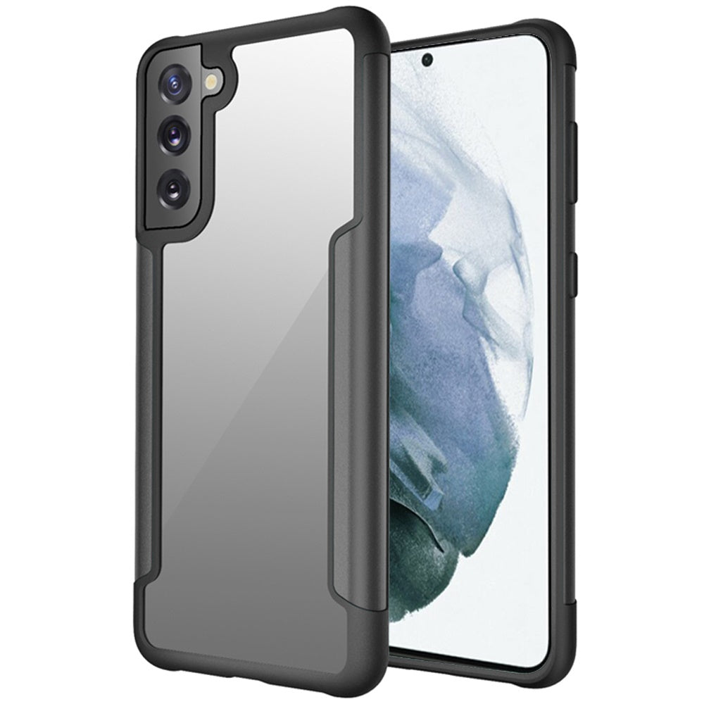 For Samsung Galaxy S22+ Plus Hybrid Aluminum Alloy Metal Clear Transparent Back PC TPU Bumper Frame Armor Shockproof Black Phone Case Cover