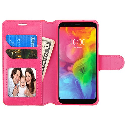 For LG Q7, LG Q7+ PU Leather Wallet with Credit Card Holder Storage Folio Flip Pouch Stand Pink Phone Case Cover