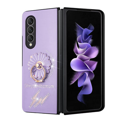 For Samsung Galaxy Z Fold 4 5G Diamond Bling Sparkly Glitter Ornaments Engraving Hybrid Ring Stand Fashion  Phone Case Cover