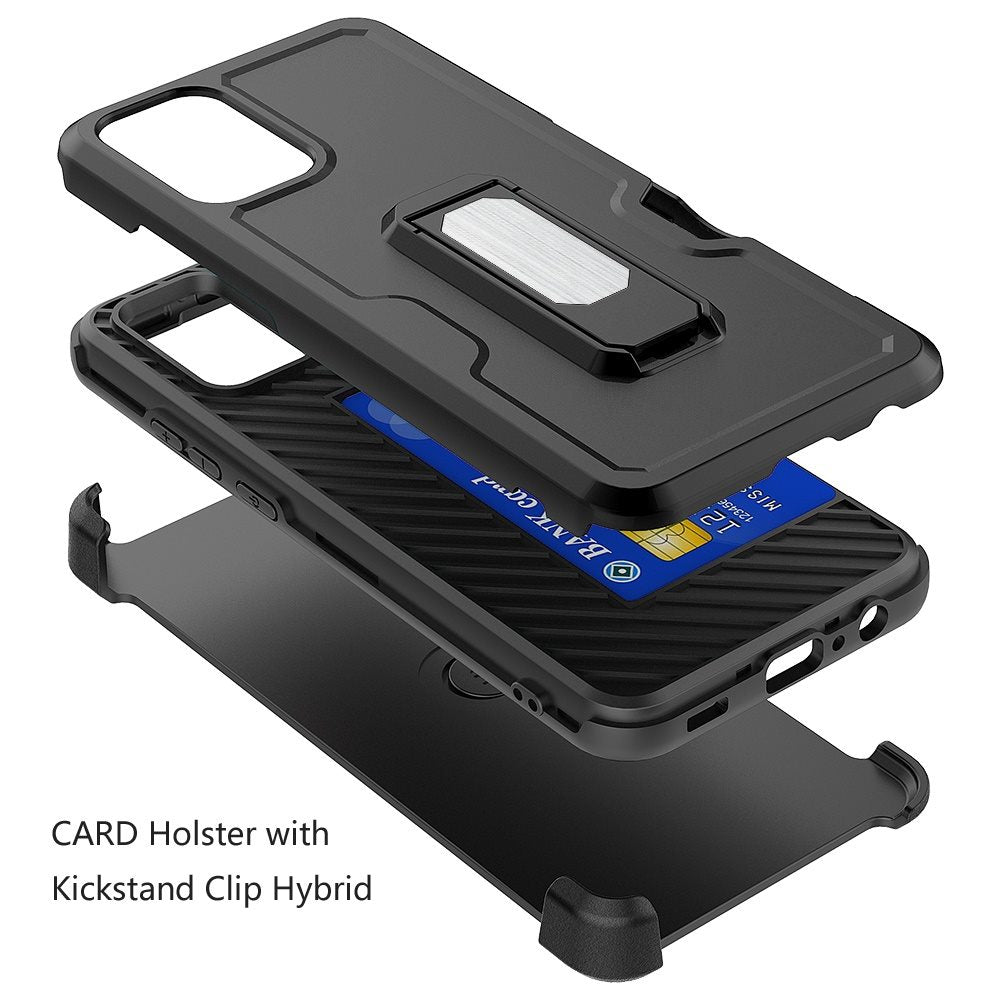 For Apple iPhone 14 Pro Max (6.7") Armor Belt Clip with Credit Card Holder ID Slot, Holster, Kickstand Heavy Duty Hybrid  Phone Case Cover