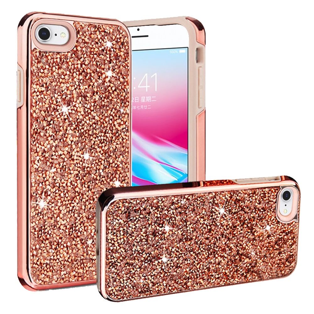 For Apple iPhone SE 3 (2022) SE/8/7 Bling Rhinestone Diamond Shiny Glitter Hybrid Dual Layer Rugged Shell Hard PC TPU  Phone Case Cover