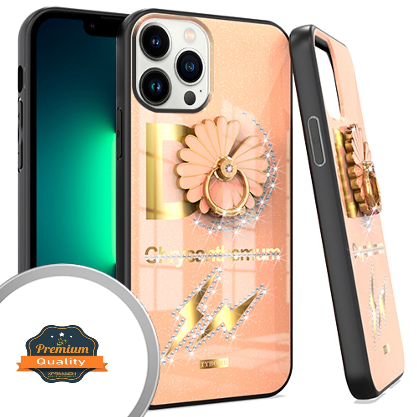 For Apple iPhone 13 / Pro Max Elegant Rhinestone 3D Diamond Bling Glitter with Ring Stand Kickstand Plating Hard Back Rugged  Phone Case Cover