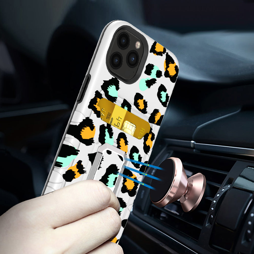 For Apple iPhone 14 Pro (6.1") Wallet Designed Credit Card Holder & Magnetic Stand Kickstand Ring Heavy Duty Hybrid  Phone Case Cover