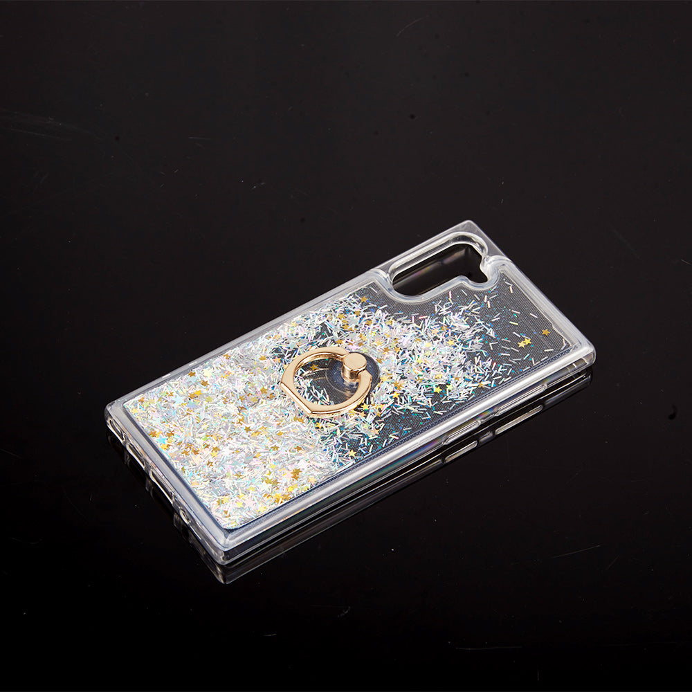 For Samsung Galaxy A13 5G Hybrid Bling Liquid Quicksand Glittering Sparkle TPU Rubber PC with Ring Stand Holder Kickstand  Phone Case Cover