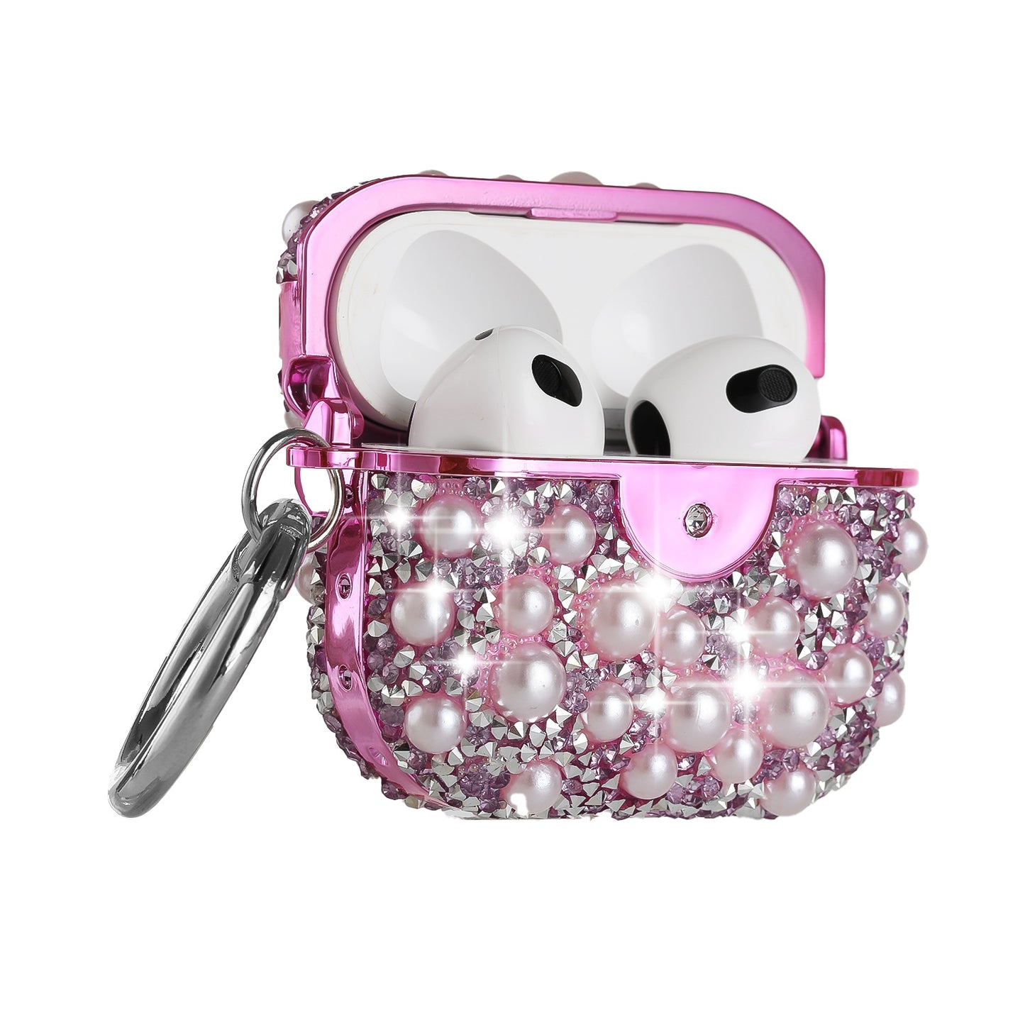 For Apple AirPods 2 & 1 Pearl Diamond Glitter Hybrid Bling Crystal Rhinestone Protective Accessories with Keychain  Phone Case Cover