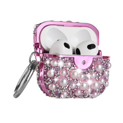 For Apple AirPods 2 & 1 Pearl Diamond Glitter Hybrid Bling Crystal Rhinestone Protective Accessories with Keychain  Phone Case Cover