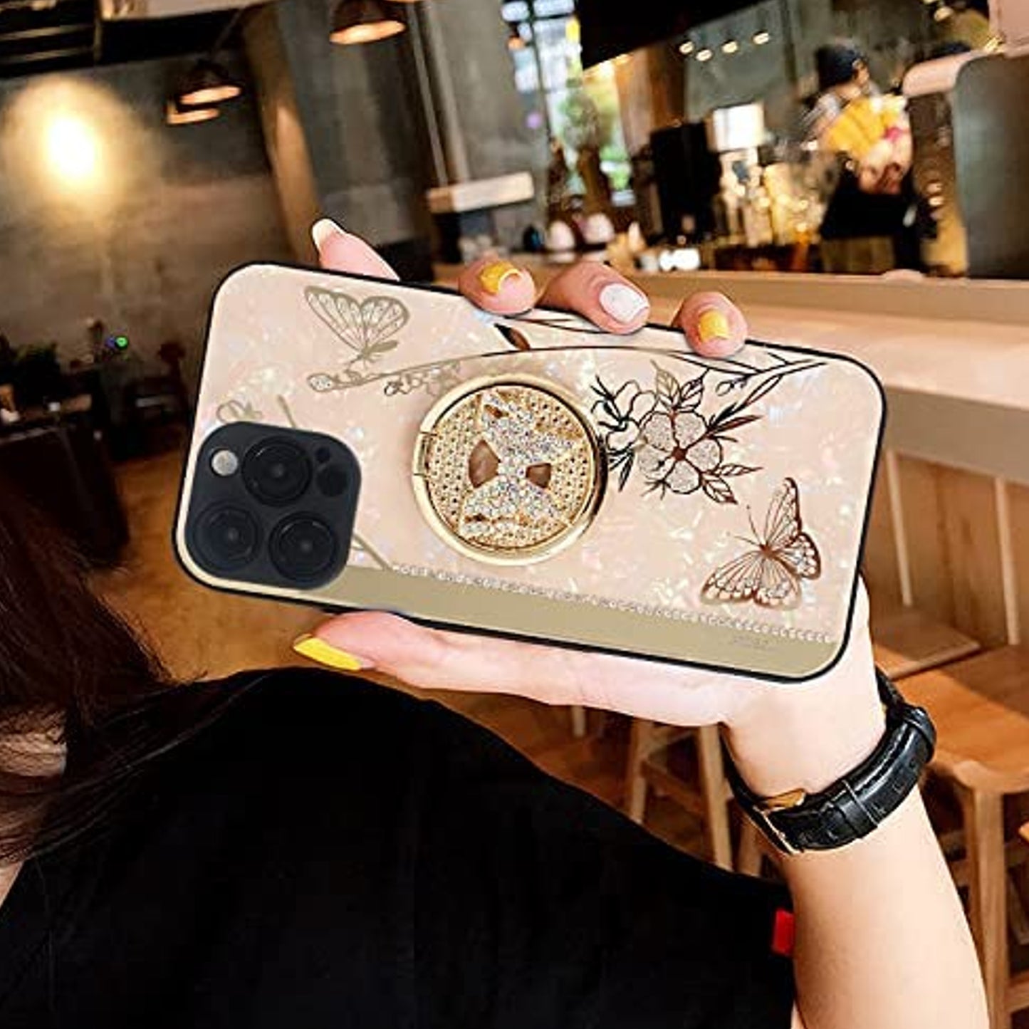 For Apple iPhone 13 / Pro Max Elegant Rhinestone 3D Diamond Bling Glitter with Ring Stand Kickstand Plating Hard Back Rugged  Phone Case Cover