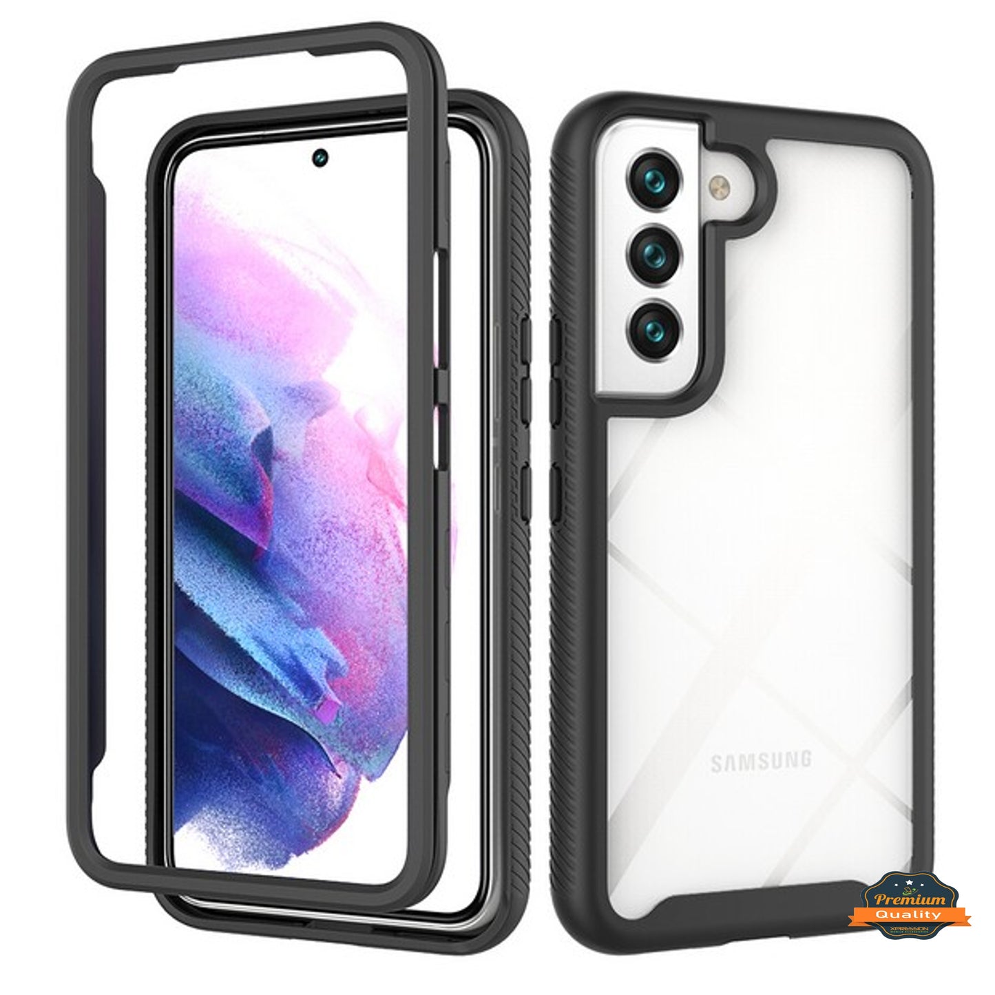 For Samsung Galaxy S22+ Plus Full Body Armor Slim Hybrid Double Layer Hard PC + TPU Transparent Back Rugged Shockproof  Phone Case Cover