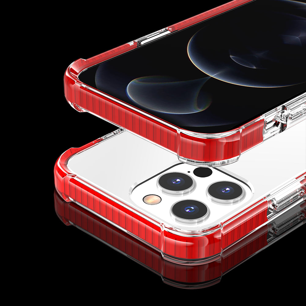 For Apple iPhone SE 3 (2022) SE/8/7 Slim Hybrid Transparent Rubber Gummy Gel Hard PC Silicone TPU Color Bumper Frame Clear / Red Phone Case Cover