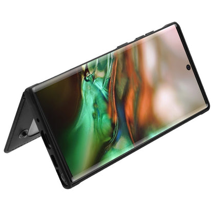 For Samsung Galaxy Note 10 (6.3) Credit Card Wallet Back Storage Invisible Pocket PU Leather Hard PC TPU Hybrid Black Phone Case Cover