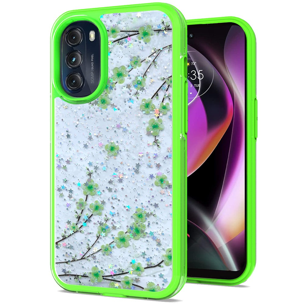 For iPhone 14 Pro (6.1") Sakura Spring Flowers Design Colorful Frame Hybrid Rubber TPU Hard Shockproof Rugged Slim  Phone Case Cover