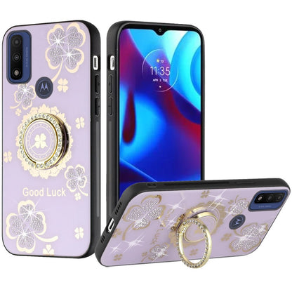 For Motorola Moto G Power 2022 Diamond Bling Sparkly Glitter Ornament Engraving Hybrid Ring Stand Holder Rugged Fashion  Phone Case Cover