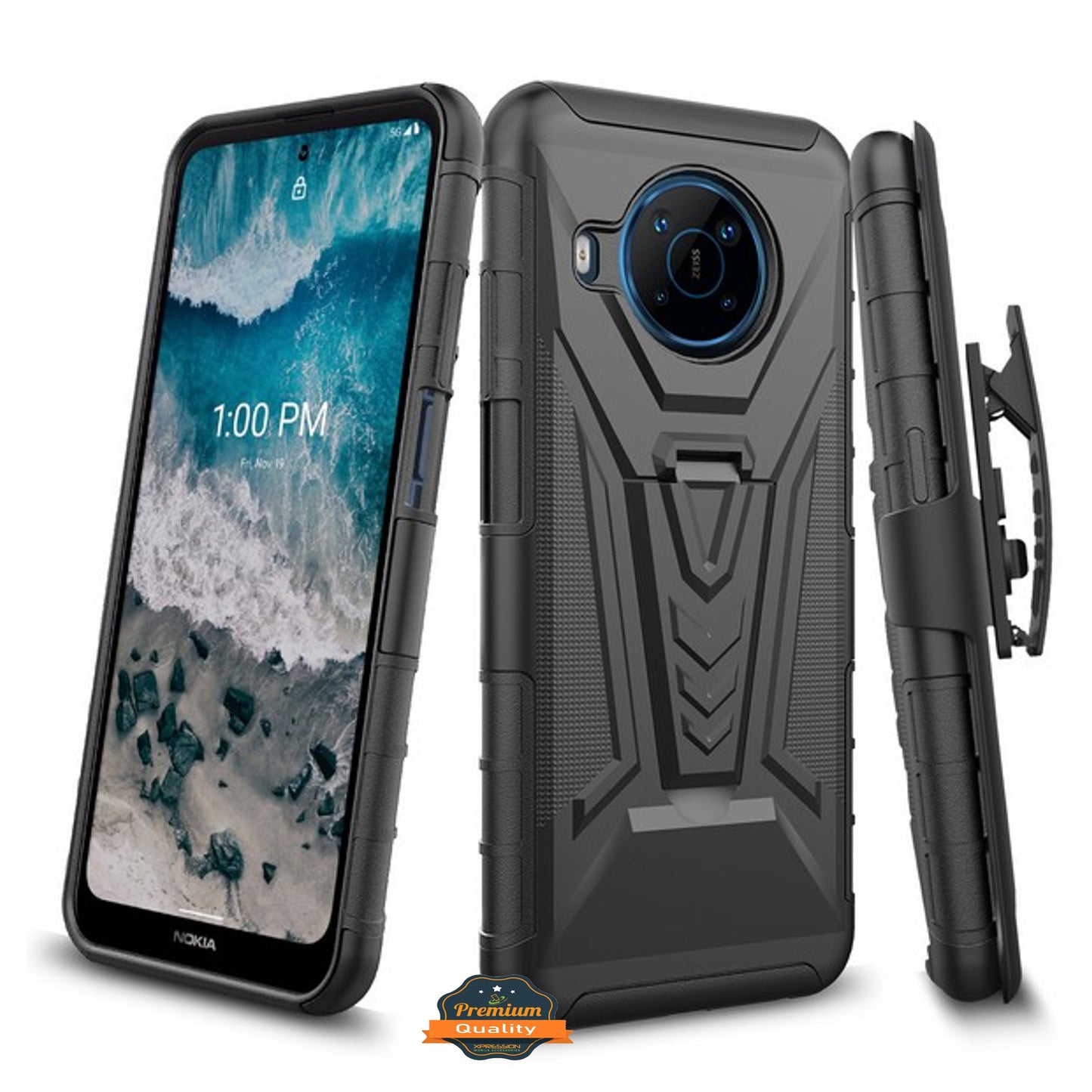 For Nokia X100 Hybrid Armor V Kickstand with Swivel Belt Clip Holster Heavy Duty 3in1 Stand Defender Shockproof Rugged  Phone Case Cover