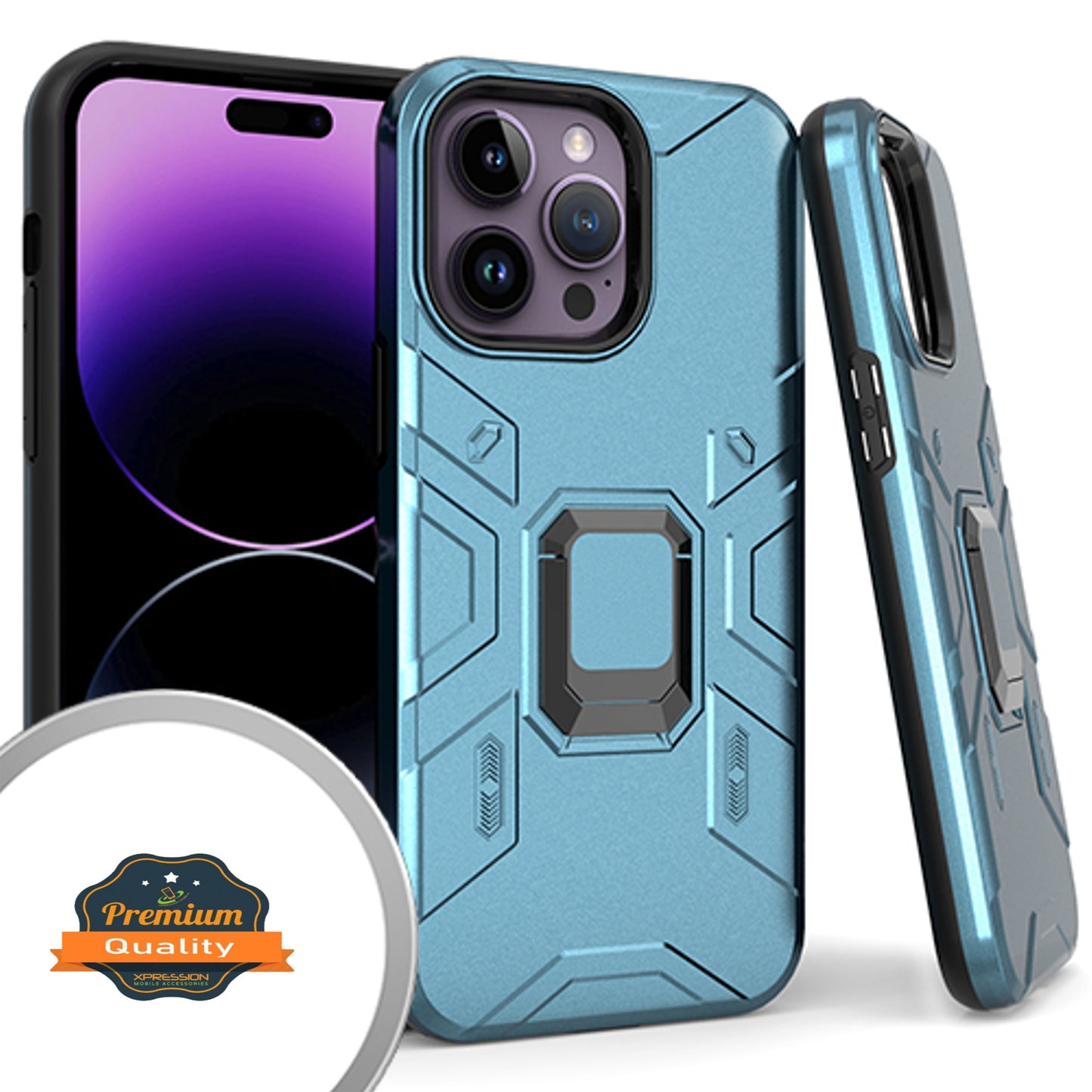 For Apple iPhone 14 Plus /Pro Max Hybrid Heavy Duty Armor Protective Bumper with 360° Degree Ring Holder Kickstand  Phone Case Cover