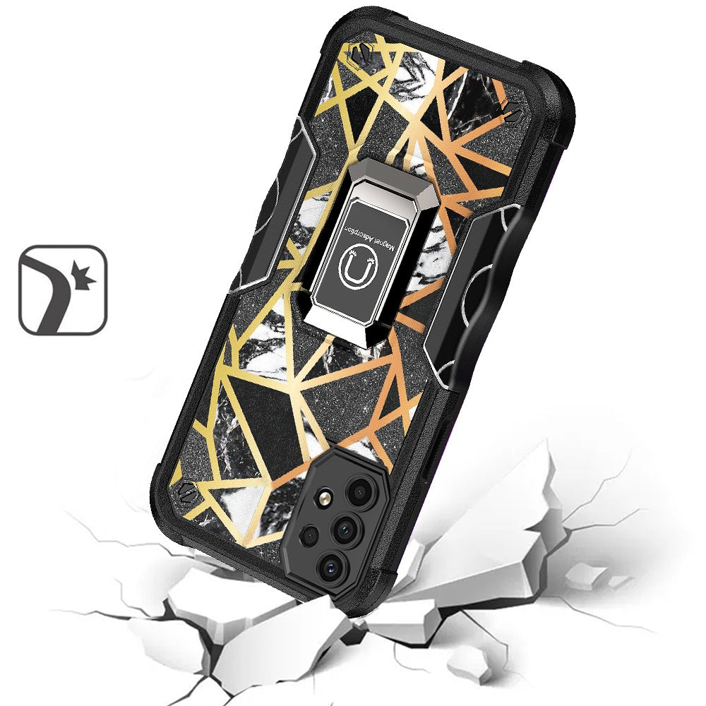 For Samsung Galaxy A23 5G Marble Stone Design Hybrid Armor with Magnetic Ring Stand Kickstand Heavy Duty Rugged  Phone Case Cover