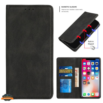 For Apple iPhone 14 Pro Max (6.7") Wallet PU Vegan Leather ID Credit Card Money Holder with Magnetic Closure Pouch Flip  Phone Case Cover