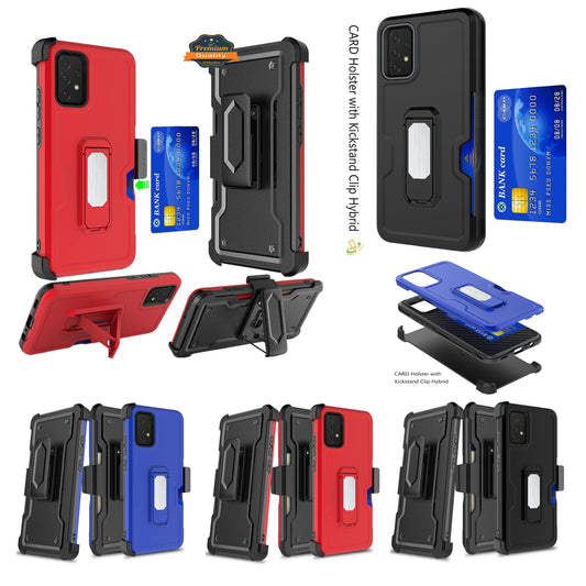 For Apple iPhone 14 Pro (6.1") Armor Belt Clip with Card Holder ID Slot, Holster, Kickstand Protective Heavy Duty Hybrid  Phone Case Cover
