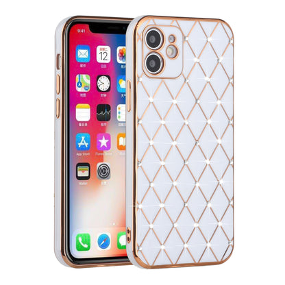 For Apple iPhone 14 Pro Max (6.7") Luxury Diamonds on Electroplated Grid Design Rhinestone Protective TPU Hard  Phone Case Cover