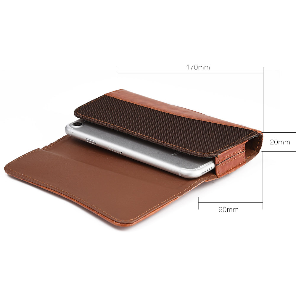 For Samsung Galaxy A23 5G Universal Horizontal Leather Case Belt Clip Holster with Clip Loops Cell Phone Carrying Pouch [Magnetic Closure] [Brown]