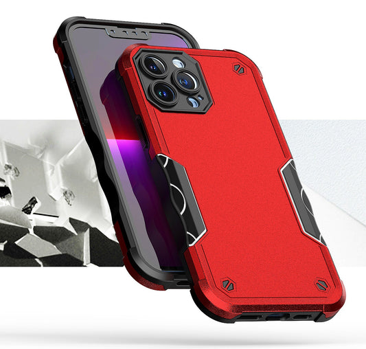 For Apple iPhone 14 Pro (6.1") Tough Shockproof Hybrid Heavy Duty Dual Layer TPU Bumper Rugged Rubber Defend Armor Red Phone Case Cover
