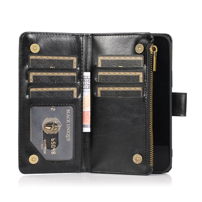 For Samsung A03 Core Leather Zipper Wallet Case 9 Credit Card Slots Cash Money Pocket Clutch Pouch Stand and Strap  Phone Case Cover