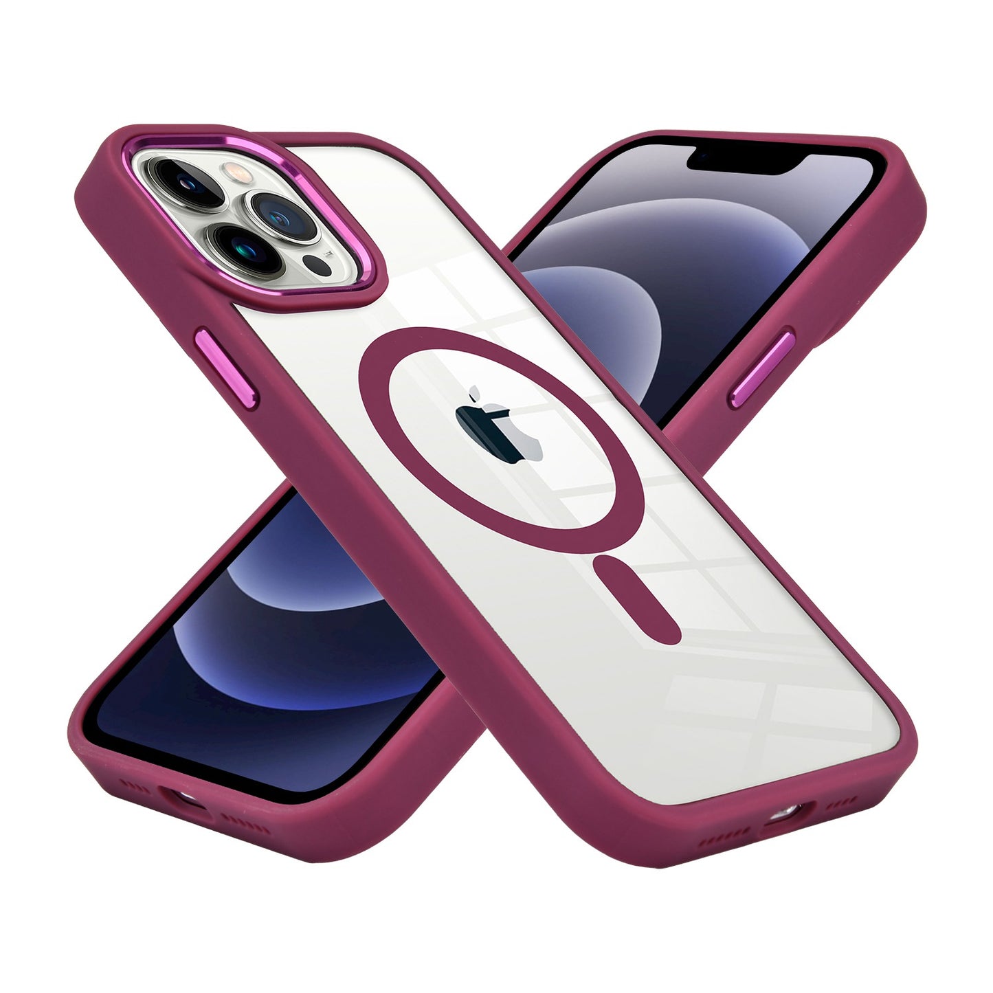 For Apple iPhone 13 /Pro Max 6 Transparent Greatest Clear Acrylic Color Frame Thick Metal Button Hybrid TPU Hard  Phone Case Cover