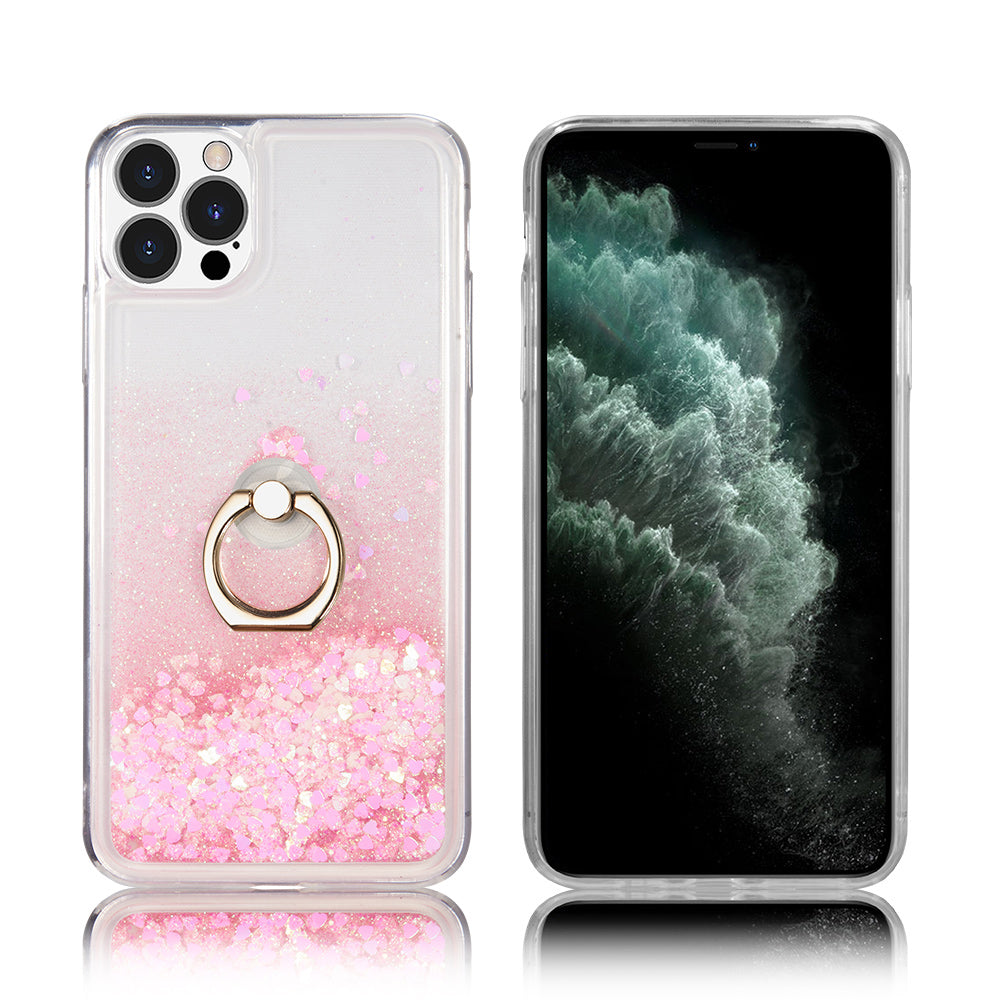 For Apple iPhone 14 /Plus Pro Max Hybrid Glitter Bling Sparkling Liquid Quicksand Sparkle TPU PC with Ring Stand Holder  Phone Case Cover