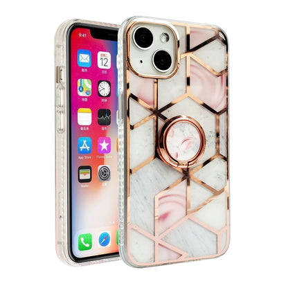 For Apple iPhone 14 Pro Max (6.7") Pattern Fashion Design Chromed Edge IMD with Ring Kickstand Hybrid Hard Back  Phone Case Cover