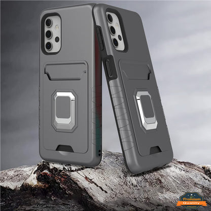 For Samsung Galaxy A03s (2022) Wallet Credit Card Slot Holder with Metal Ring Kickstand Heavy Duty Shockproof Hybrid Dual Layer Magnetic Stand  Phone Case Cover