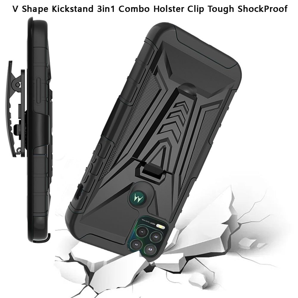 For TCL 20 XE Combo 3 in 1 Rugged Belt Clip Holster Heavy Duty Tuff Hybrid Armor Rugged Hard TPU Rubber with Kickstand Stand  Phone Case Cover