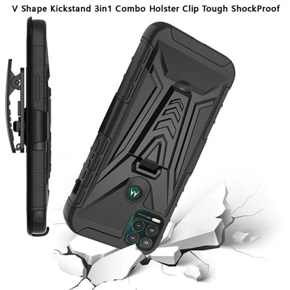 For TCL 20 XE Combo 3 in 1 Rugged Belt Clip Holster Heavy Duty Tuff Hybrid Armor Rugged Hard TPU Rubber with Kickstand Stand  Phone Case Cover