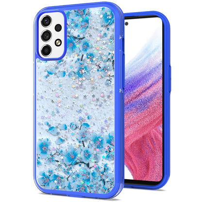 For Samsung Galaxy A53 5G Sakura Spring Flowers Design Colorful Frame Hybrid Rubber TPU Hard PC Shockproof Slim  Phone Case Cover