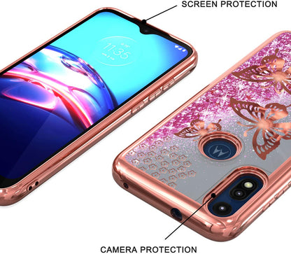 For Motorola Edge+ 2022 /Edge Plus Quicksand Liquid Glitter Bling Flowing Fashion Hybrid Rubber TPU Chrome Plating Hard Butterfly Phone Case Cover