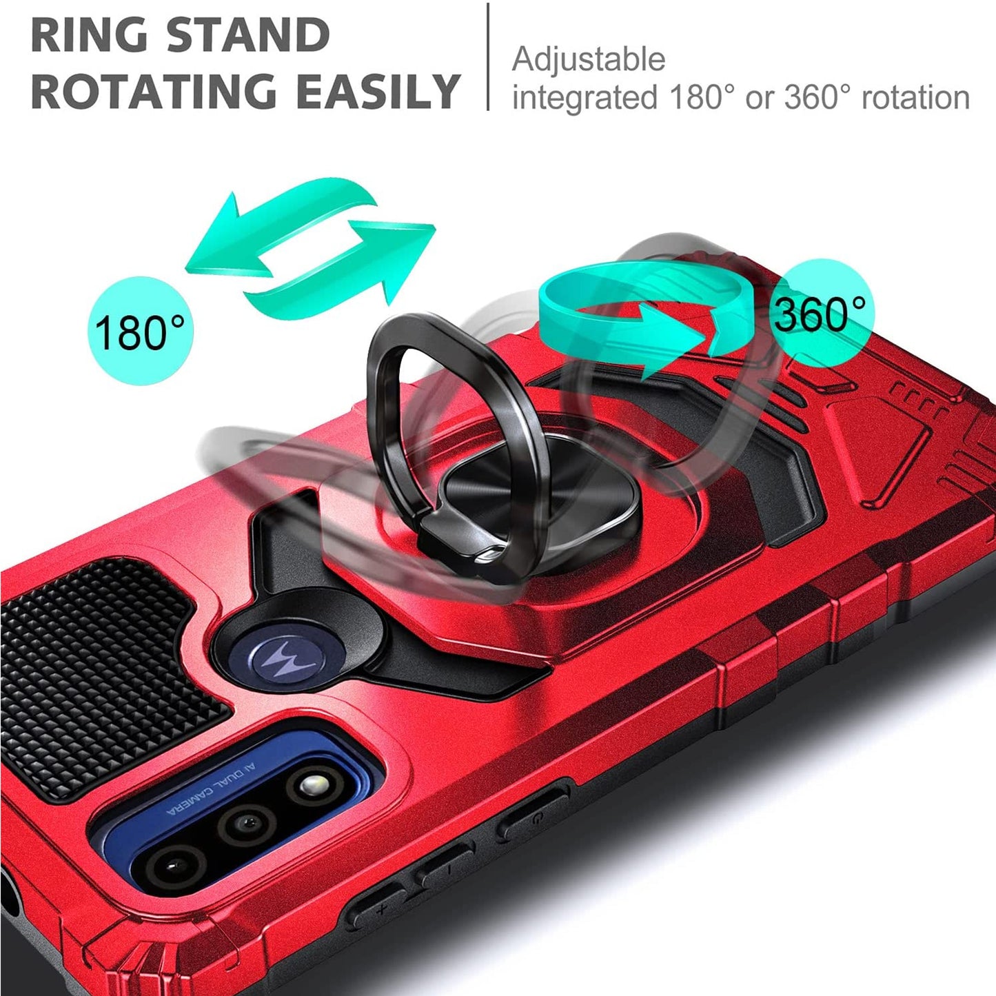 For AT&T Maestro 3 Armor Hybrid Stand Ring Hard TPU Rugged Full-Body [Military-Grade] Magnetic Car Ring Holder Red Phone Case Cover