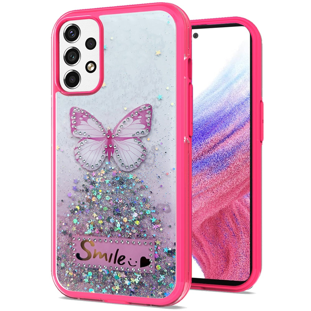 For Samsung Galaxy A53 5G Butterfly Smile Glitter Bling Sparkle Epoxy Glittering Shining Hybrid Hard PC TPU Silicone  Phone Case Cover