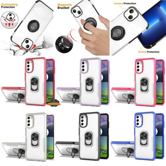 For Samsung Galaxy A03S Transparent Hybrid PC Magnetic Ring Stand (work with Car Mount) Detachable Frame Bumper  Phone Case Cover