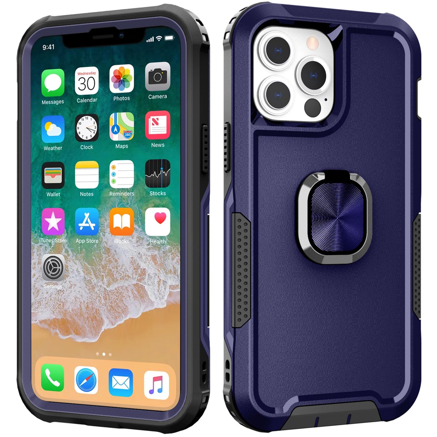 For Apple iPhone 14 Plus (6.7") Heavy Duty 3in1 Magnetic Ring Kickstand Hybrid Shockproof Military-Grade Drop Protection  Phone Case Cover