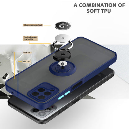For T-Mobile Revvl 6 Pro 5G Hybrid Frosted Matte Hard Back PC + TPU Frame with Magnetic Ring Holder Stand Kickstand Black Phone Case Cover