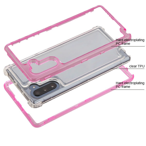 For Samsung Galaxy Note 10 (6.3) Clear Transparent Hybrid Three Layer Hybrid Hard PC Shockproof Heavy Duty TPU Rubber Pink Phone Case Cover