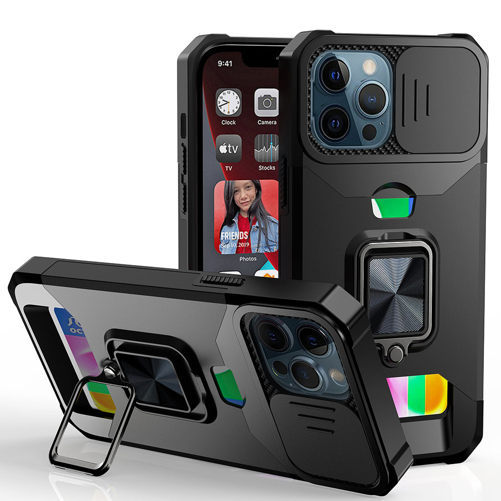 For Samsung Galaxy A02S Wallet Case with Ring Stand, Slide Camera Cover and Credit Card Holder, Military Grade Shockproof  Phone Case Cover