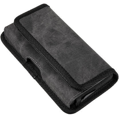 For Samsung Galaxy A02S Universal Horizontal Cell Phone Case Fabric Holster Carrying Pouch with Belt Clip and 2 Card Slots fit Large Devices 6.3" [Black Denim]