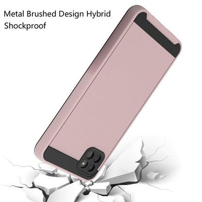 For Samsung Galaxy A22 5G Hybrid Rugged Brushed Metallic Design [Soft TPU + Hard PC] Dual Layer Shockproof Armor Impact Slim Rose Gold Phone Case Cover