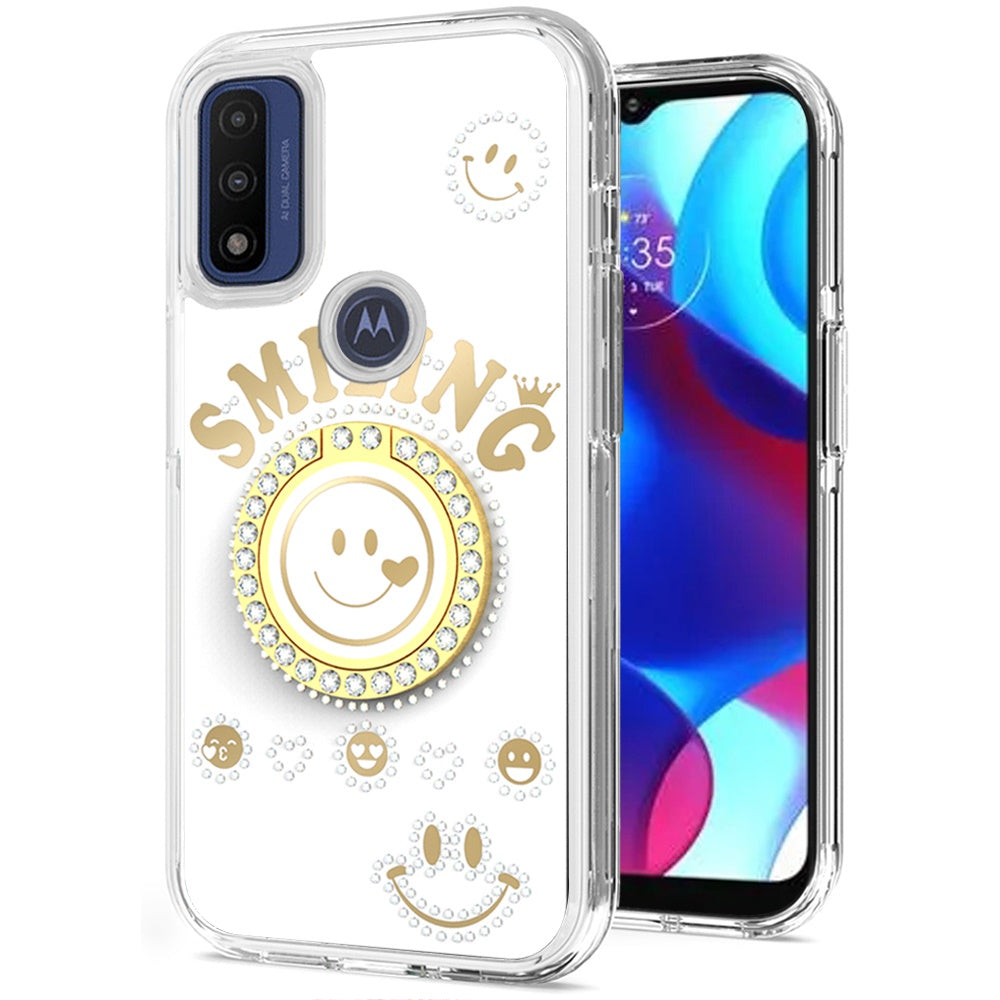 For Motorola Moto G Pure /G Power 2022 Smiling Glitter Ornament Bling Sparkle with Ring Stand Hybrid Hard Back Shell  Phone Case Cover