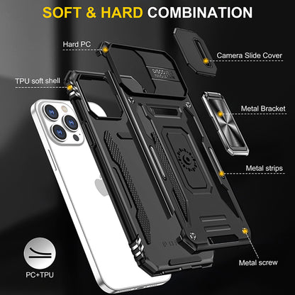 For Apple iPhone 14 /Plus Pro Max Hybrid Slide Camera Protection & 360° Rotateable Ring Stand, Heavy Duty  Phone Case Cover