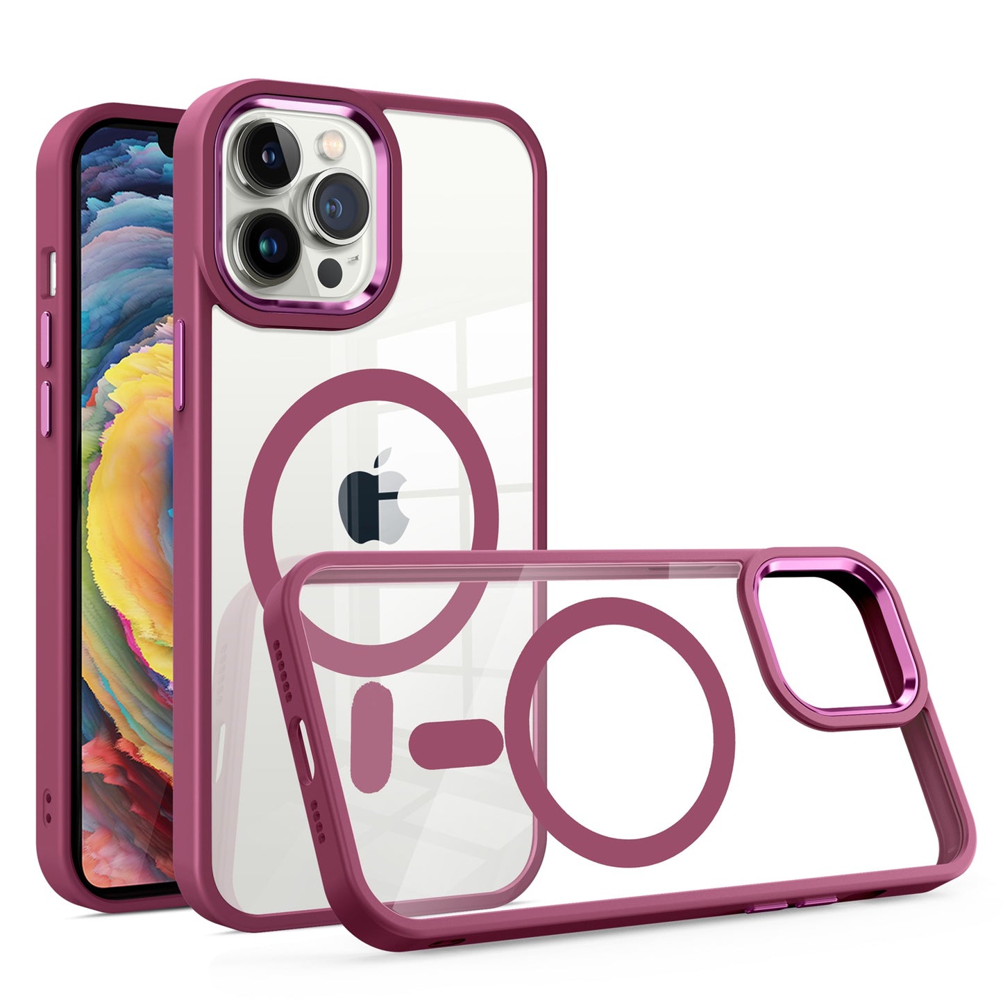For Apple iPhone 13 /Pro Max 6 Transparent Greatest Clear Acrylic Color Frame Thick Metal Button Hybrid TPU Hard  Phone Case Cover