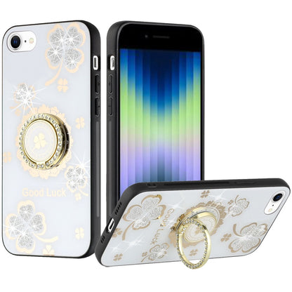 For Apple iPhone 14 Plus (6.7") Diamond 3D Bling Sparkly Glitter Ornaments Engraving Hybrid Ring Stand Fashion  Phone Case Cover