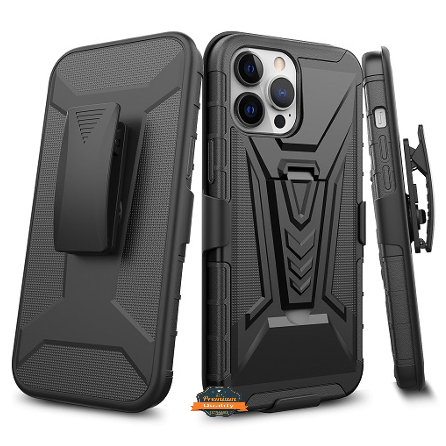 For Apple iPhone 14 Plus /Pro Max Hybrid Belt Clip Holster with Built-in Kickstand, Heavy Duty Shock Absorption Armor Rugged  Phone Case Cover