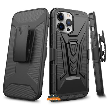 For Apple iPhone 14 Plus /Pro Max Hybrid Belt Clip Holster with Built-in Kickstand, Heavy Duty Shock Absorption Armor Rugged  Phone Case Cover
